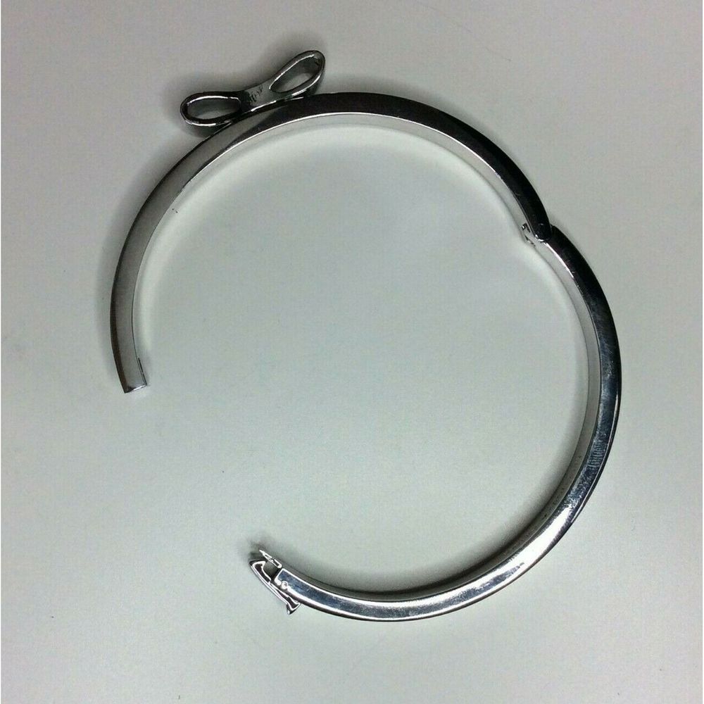 Kate Spade Silver Bangle Bracelet Pave Bow Hinged - Picture 6 of 6